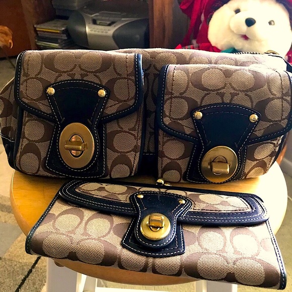 Coach Handbags - Coach Signature Legacy Stripped Satchel & Matching Wallet
